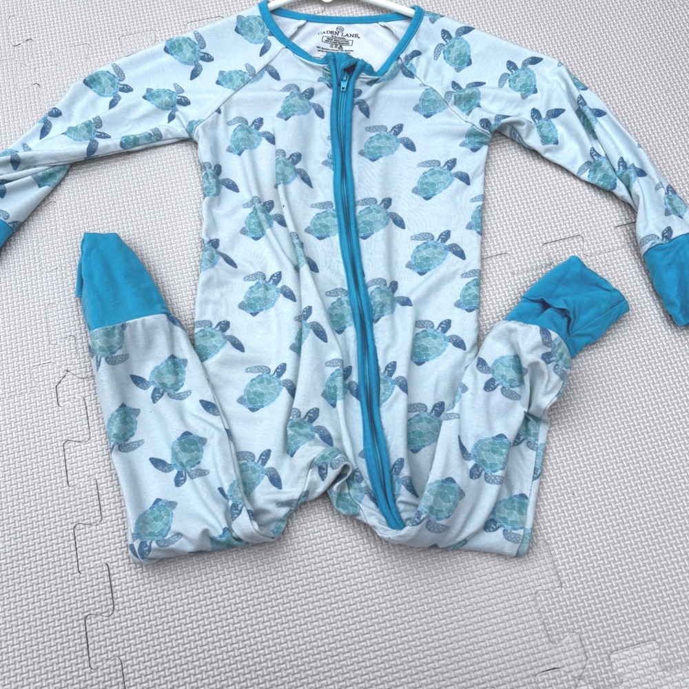Caden Lane Blue & Teal Turtle Print Footie One-Piece